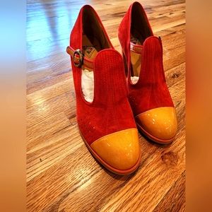 John Fluvog (never worn), size 9, red and orange heels